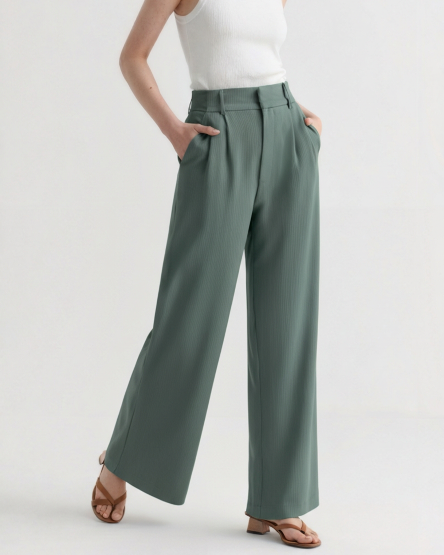 Pantalon Jambe Large Taille Structurée pour Femme