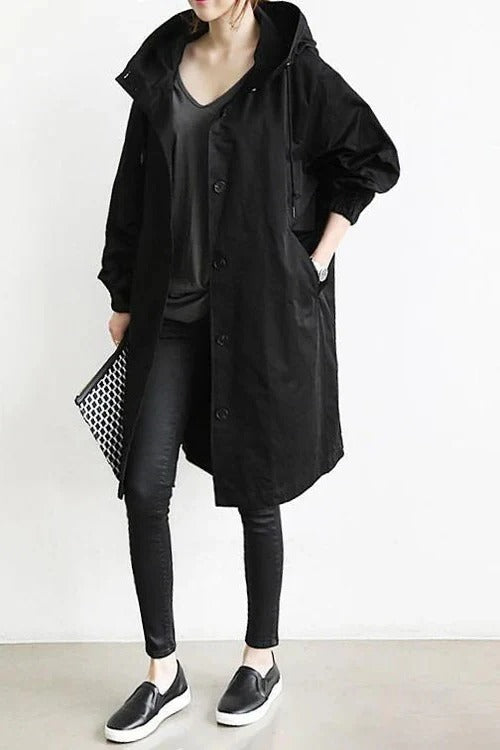 Trench-Coat à Capuche Coupe Ample pour Femme