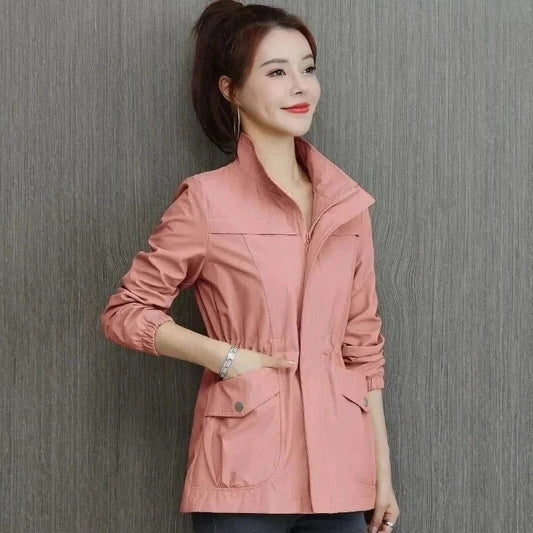 Trench-Coat Léger Col Montant Poches pour Femme