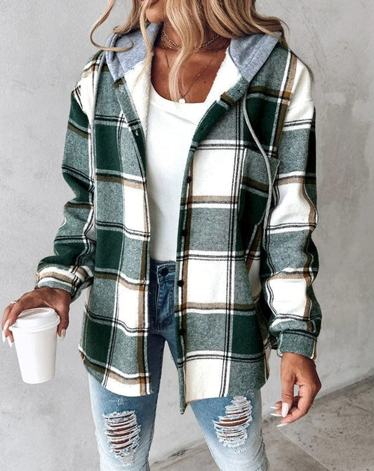 Veste à Carreaux Capuche Doublure Chaude pour Femme