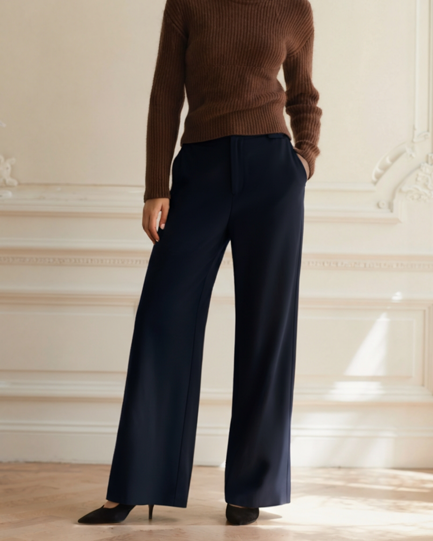 Pantalon Jambe Large Taille Structurée pour Femme