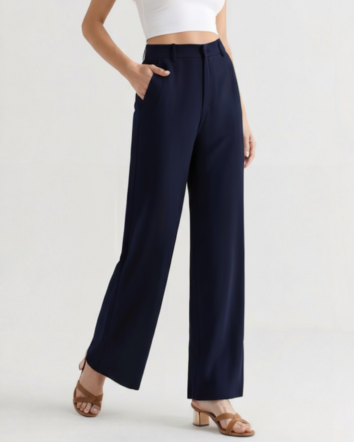 Pantalon Jambe Large Taille Structurée pour Femme