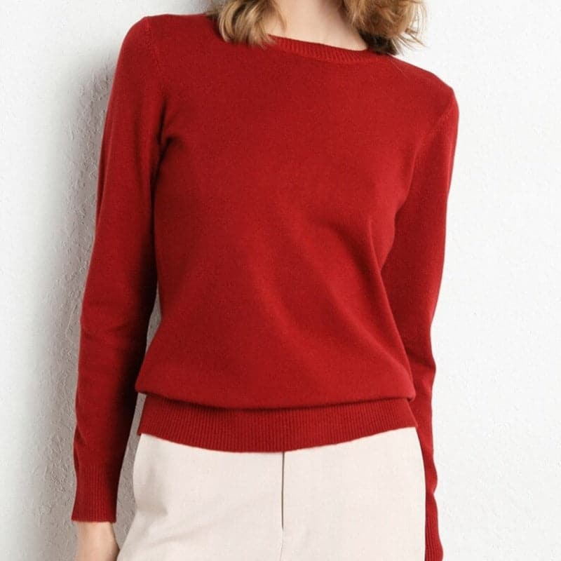 Pull en Mélange de Cachemire Col Rond Côtelé pour Femme