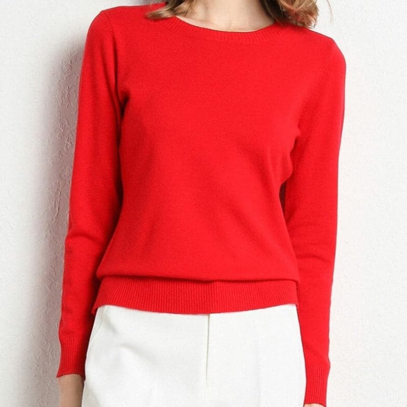 Pull en Mélange de Cachemire Col Rond Côtelé pour Femme