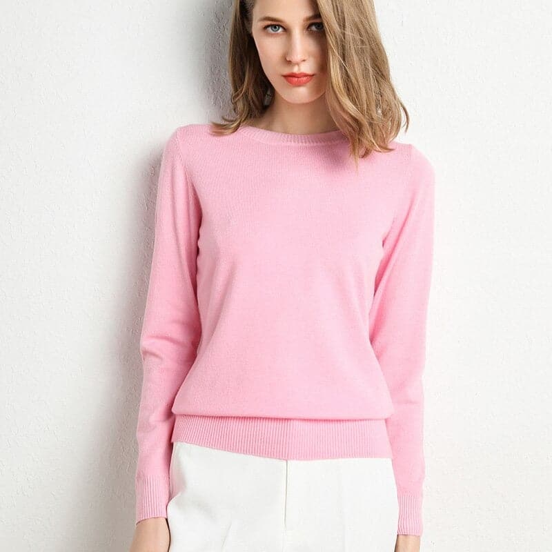 Pull en Mélange de Cachemire Col Rond Côtelé pour Femme