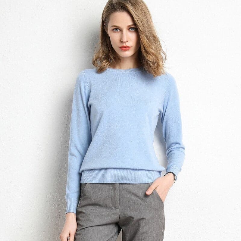 Pull en Mélange de Cachemire Col Rond Côtelé pour Femme