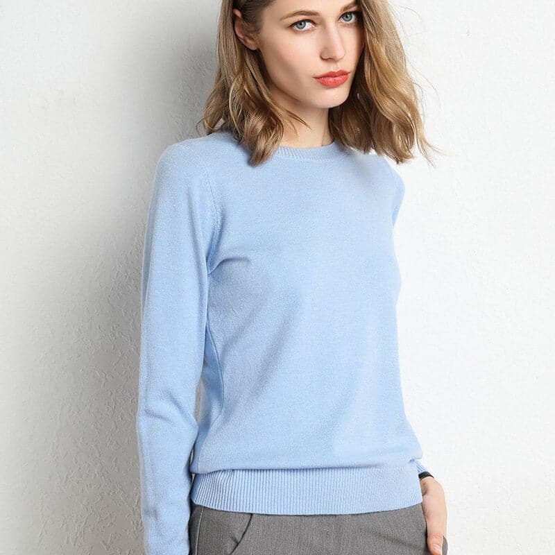Pull en Mélange de Cachemire Col Rond Côtelé pour Femme