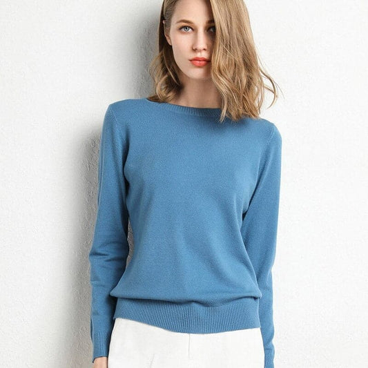 Pull en Mélange de Cachemire Col Rond Côtelé pour Femme