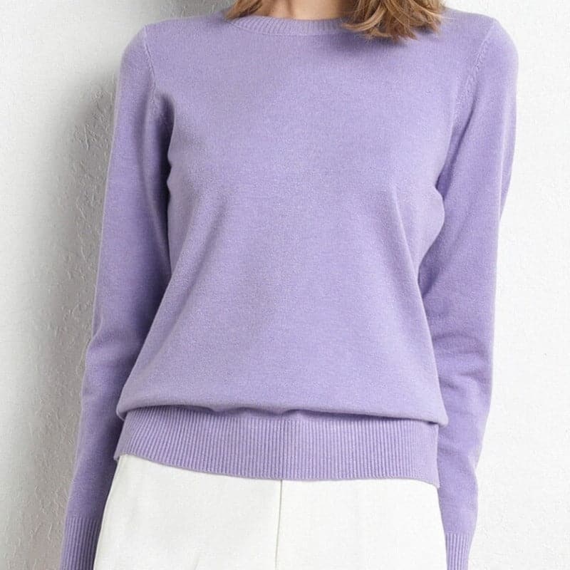 Pull en Mélange de Cachemire Col Rond Côtelé pour Femme