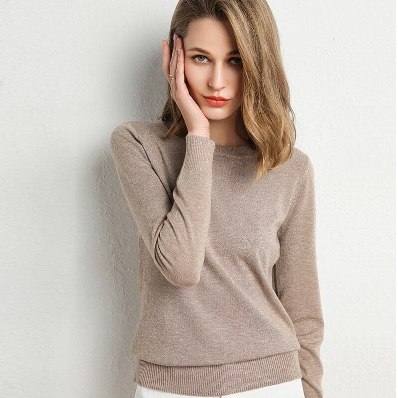 Pull en Mélange de Cachemire Col Rond Côtelé pour Femme