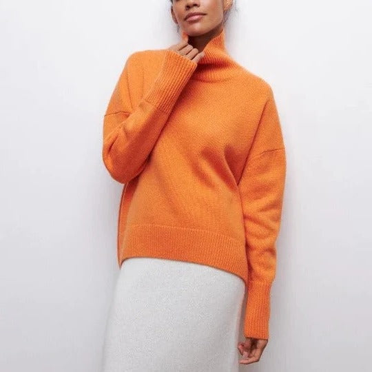 Pull Col Roulé Oversize à Bordures Côtelées pour Femme