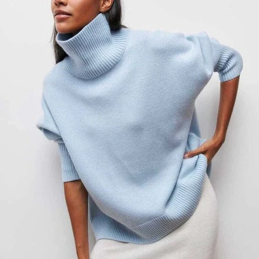 Pull Col Roulé Oversize à Bordures Côtelées pour Femme