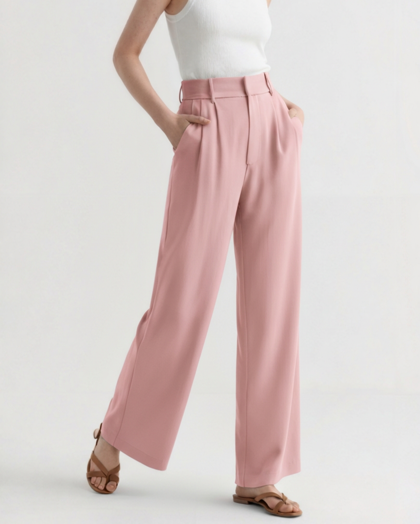 Pantalon Jambe Large Taille Structurée pour Femme
