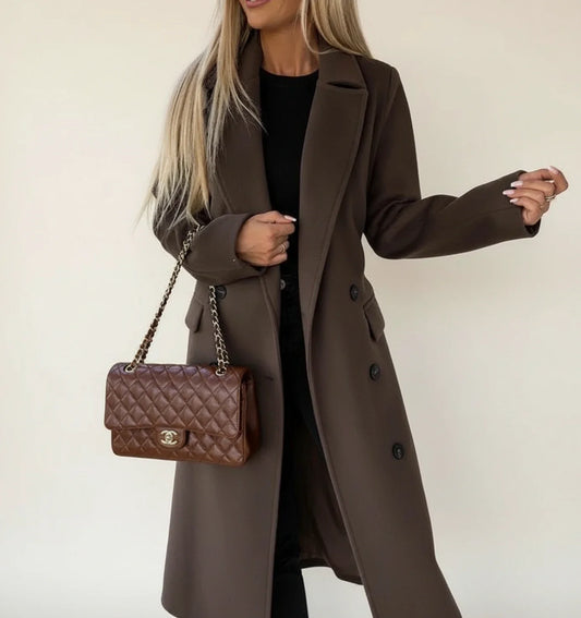 Manteau Mi-Long Ceinturé Double Boutonnage pour Femme
