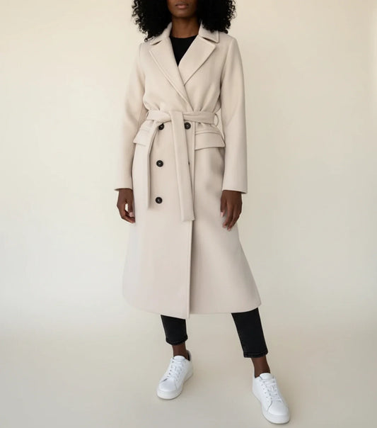 Manteau Mi-Long Ceinturé Double Boutonnage pour Femme