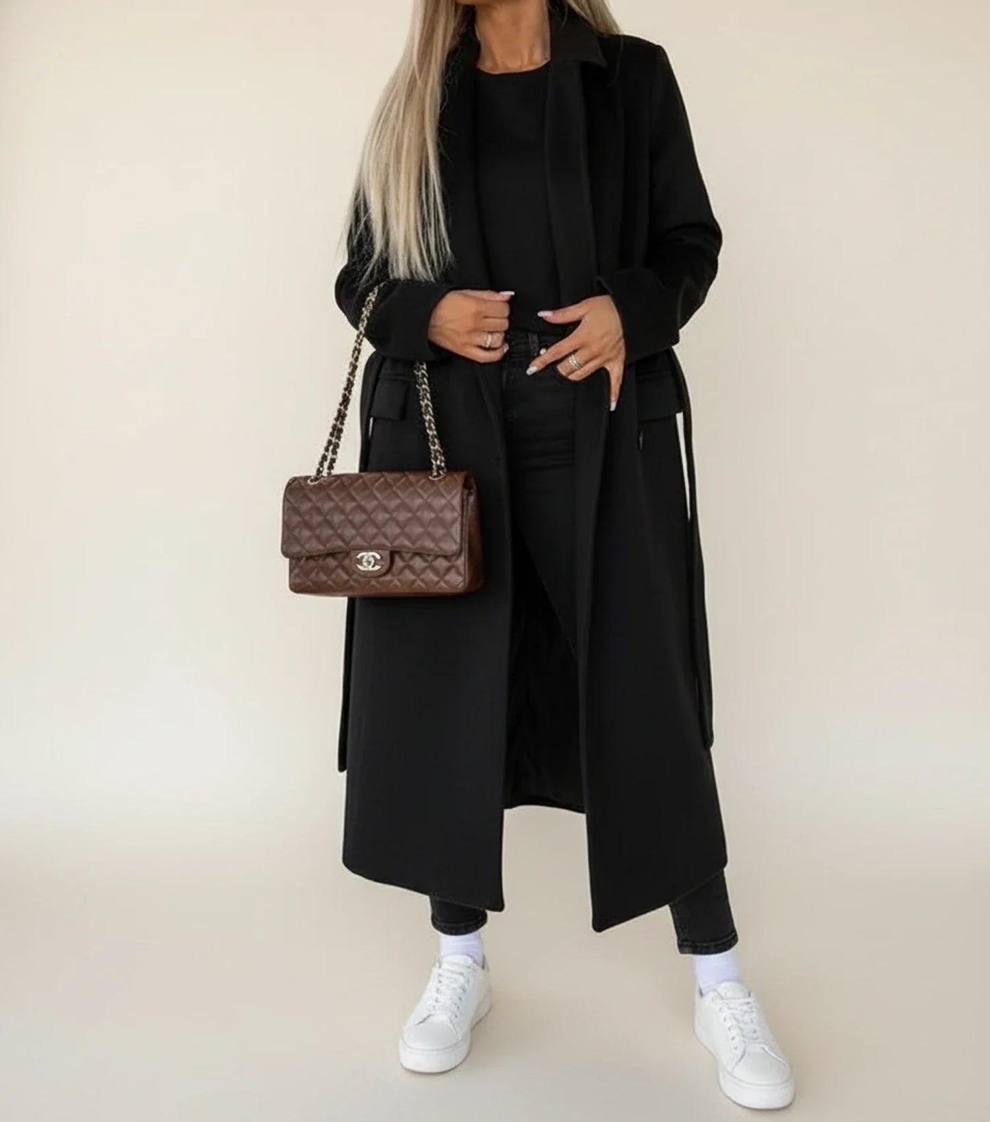 Manteau Mi-Long Ceinturé Double Boutonnage pour Femme