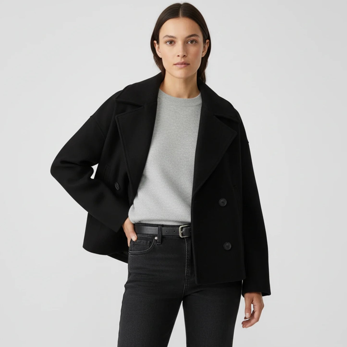Caban Court Oversize Double Boutonnage pour Femme
