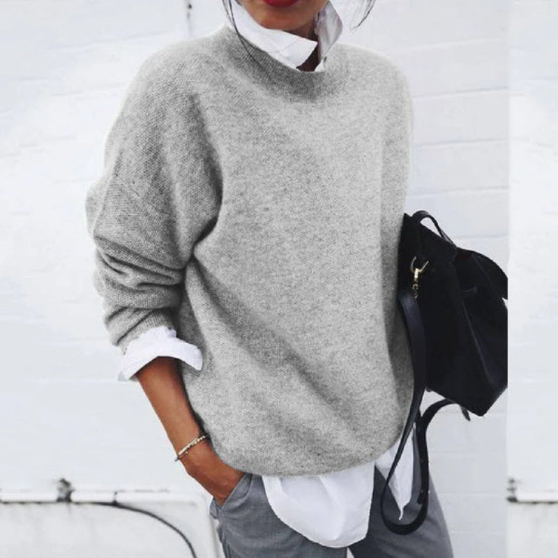 Pull à Bordures Côtelées Coupe Fluide pour Femme
