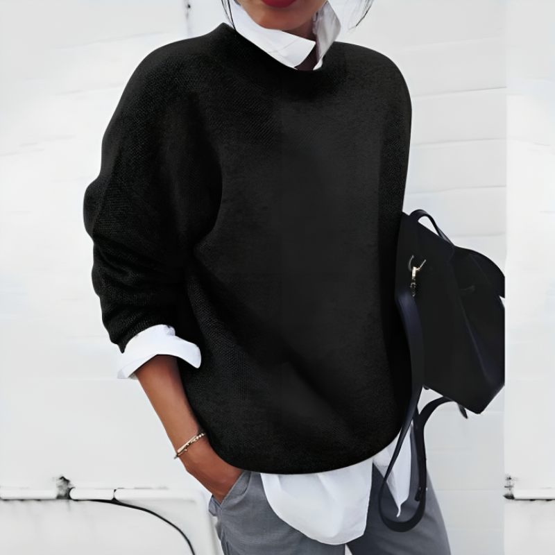 Pull à Bordures Côtelées Coupe Fluide pour Femme